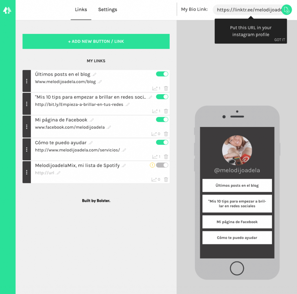 Múltiles enlaces en tu bio de Instagram con un solo link - linktree