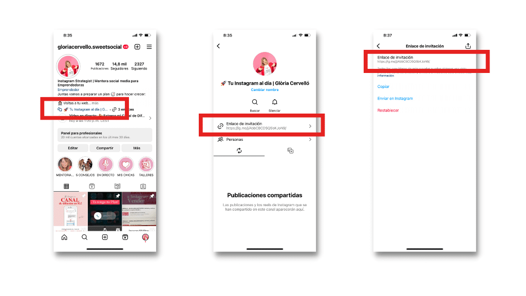Cómo compartir el link de tu Canal de Difusion de Instagram
